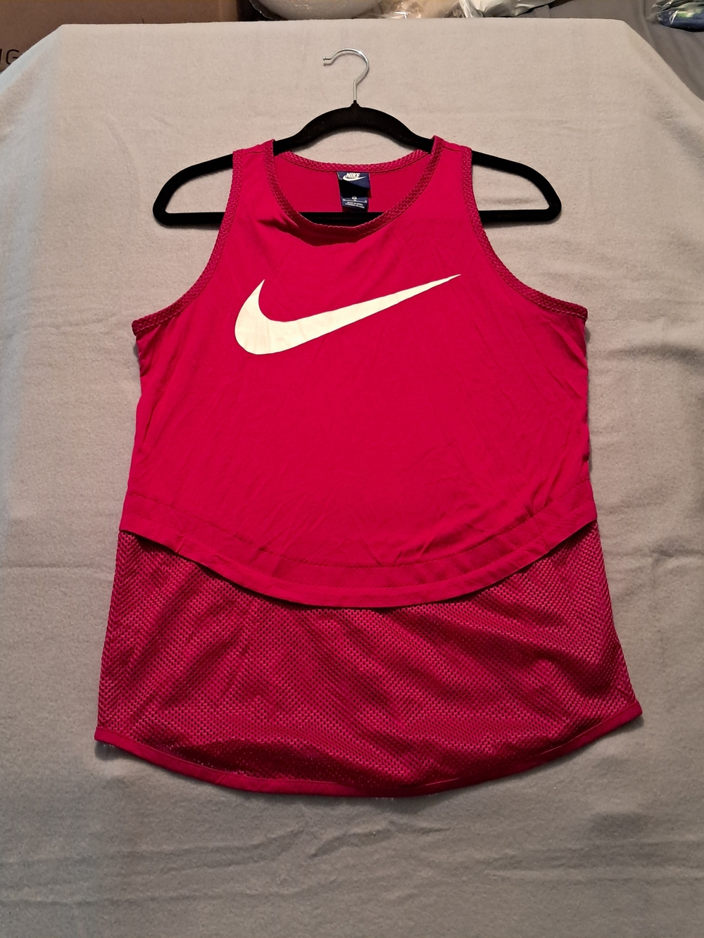 Nike Women's Pink Layered Mesh Athletic Tank with White Swoosh